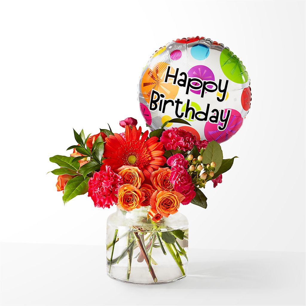 Fiesta Bouquet with Birthday Balloon – FONSECA'S FLOWERS, San Bernardino CA