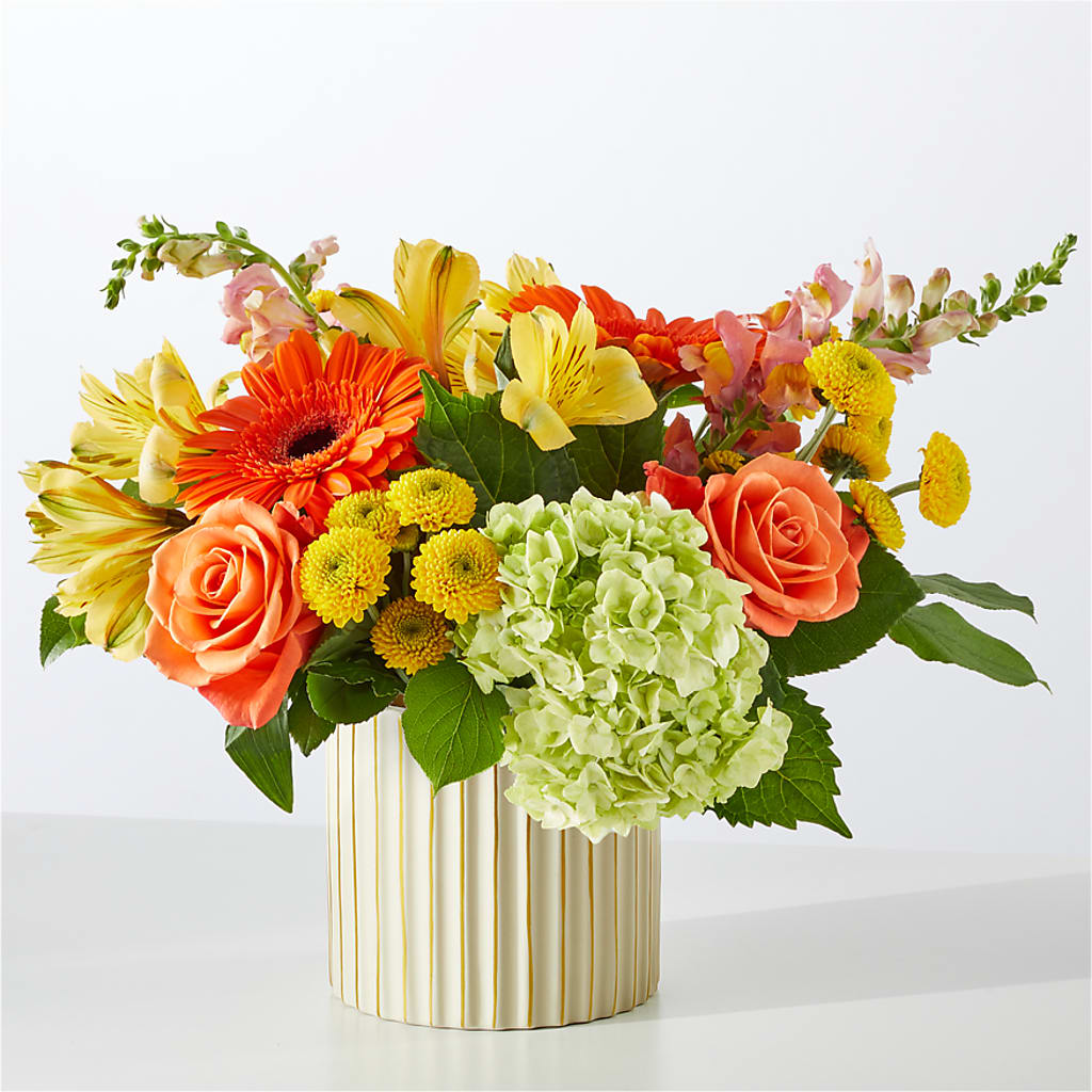 Autumn Sunshine Bouquet with Ivory Vase – FONSECA'S FLOWERS, San Bernardino CA