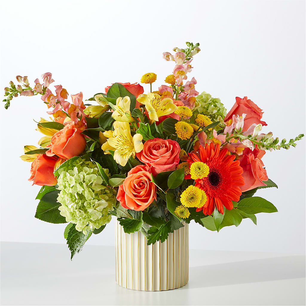 Autumn Sunshine Bouquet with Ivory Vase – FONSECA'S FLOWERS, San Bernardino CA