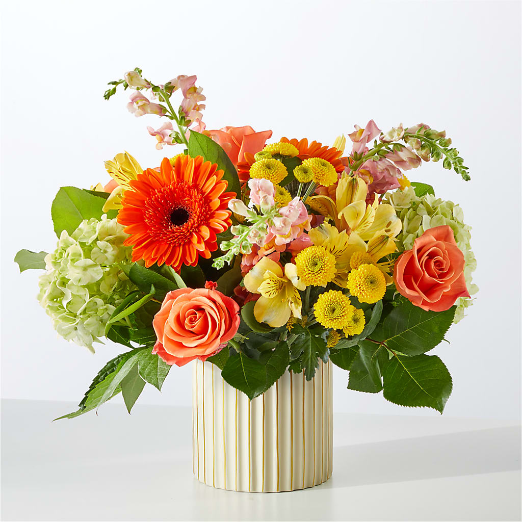 Autumn Sunshine Bouquet with Ivory Vase – FONSECA'S FLOWERS, San Bernardino CA